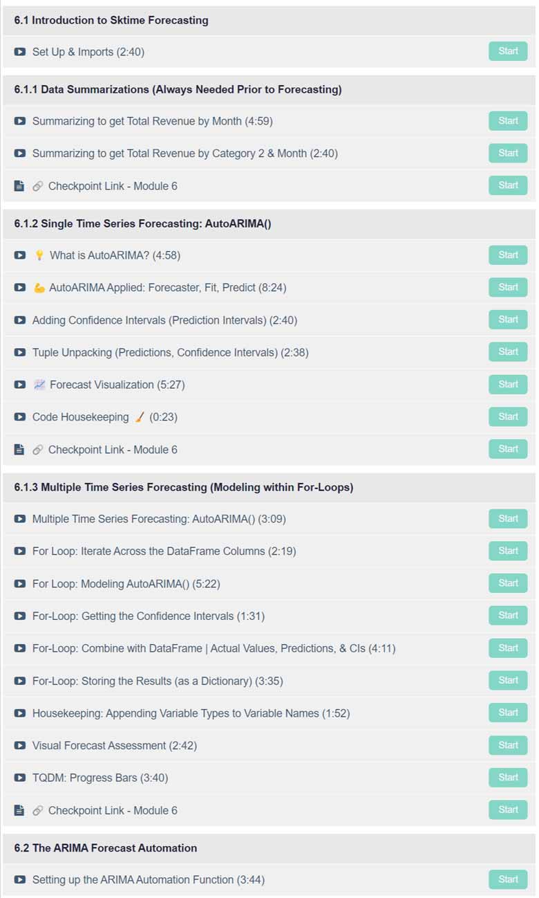 Course topics · Business Science University – Python for Data Science Automation (Course 1) 2024-10