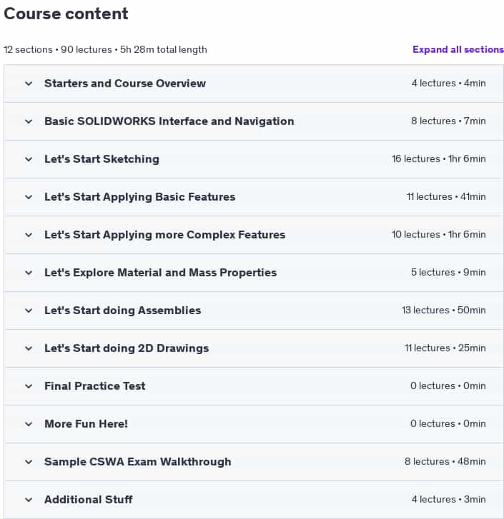 Course topics · SOLIDWORKS: Become a Certified Associate Today (CSWA) 2025-1