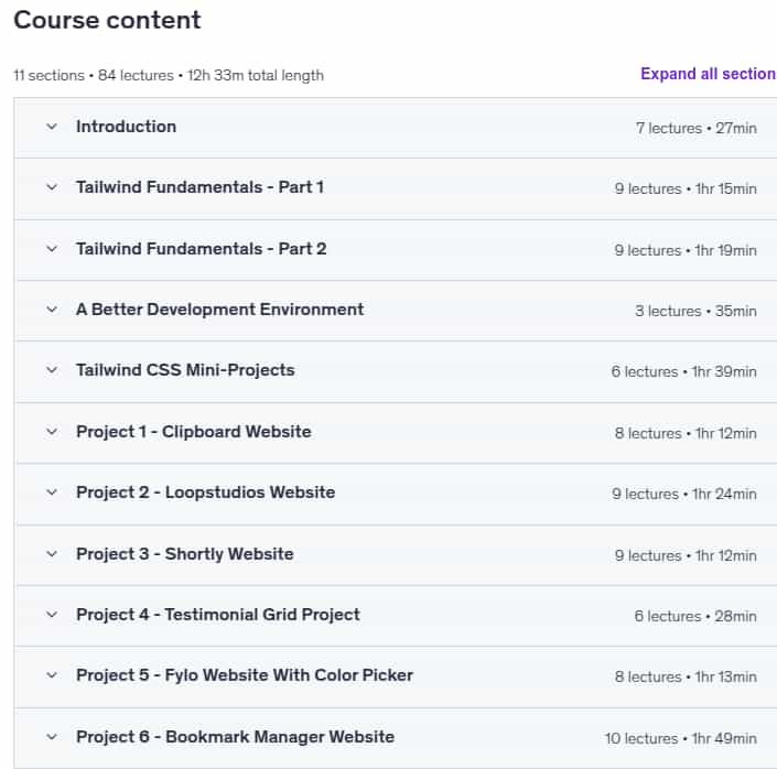 Temas del curso · El Tailwind CSS De Scratch, aprender con proyectos de construcción 2025-7