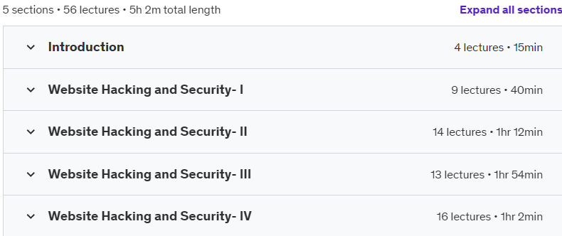 Course topics · Website Hacking and Security For Beginners v2024 2024-9