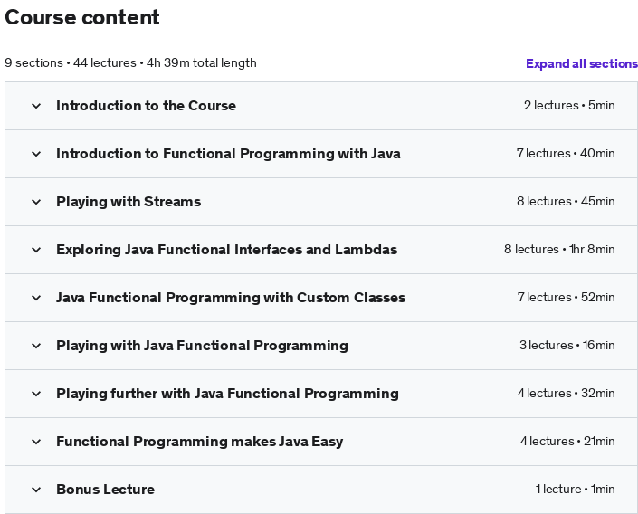 Course topics · Udemy — Learn Java Functional Programming with Lambdas & Streams 2020-5