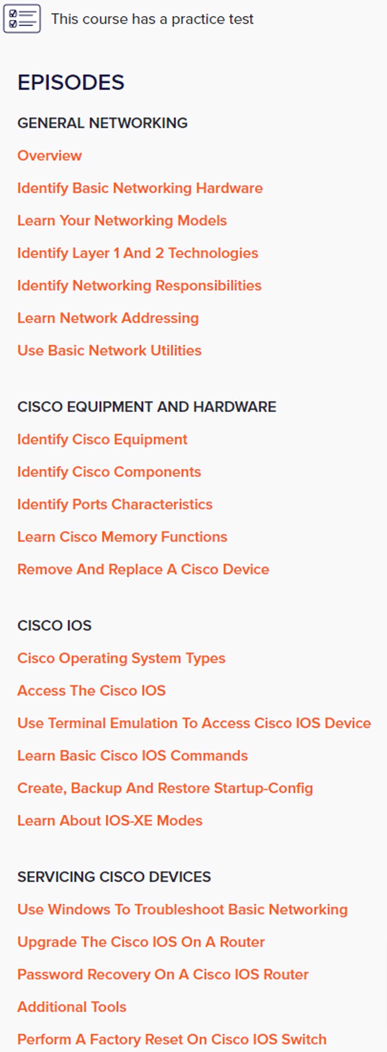 Course topics · ITProTV — Cisco CCT Routing and Switching (100-490) 2023-7