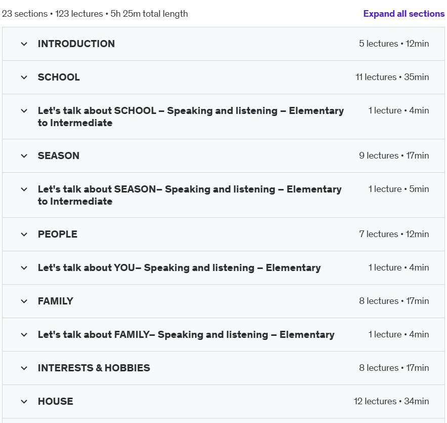 Course topics · Udemy — Master English with 100+ Stories for Fluent spoken English. 2023-11
