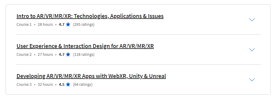 Course topics · Coursera — Extended Reality for Everybody Specialization 2023-9