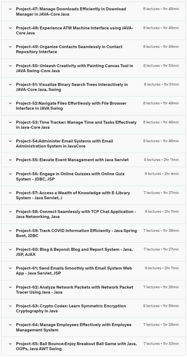 Course topics · Udemy — Mastering Java Development: Build 65 Hands-On Projects 2024-4