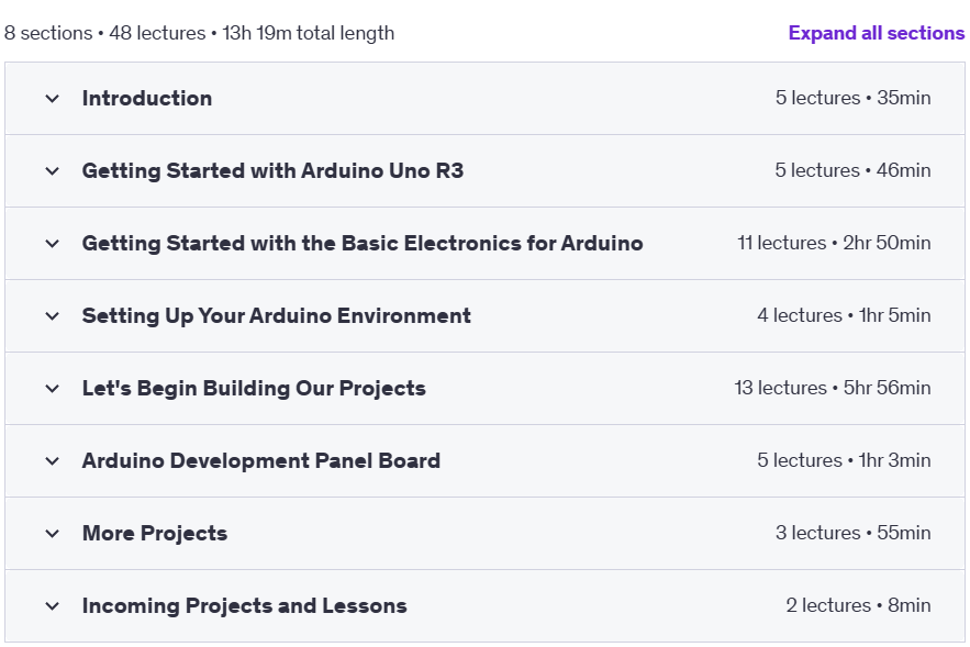 Course topics · Udemy — Arduino Basics: For Absolute Beginners 2025 2024-7