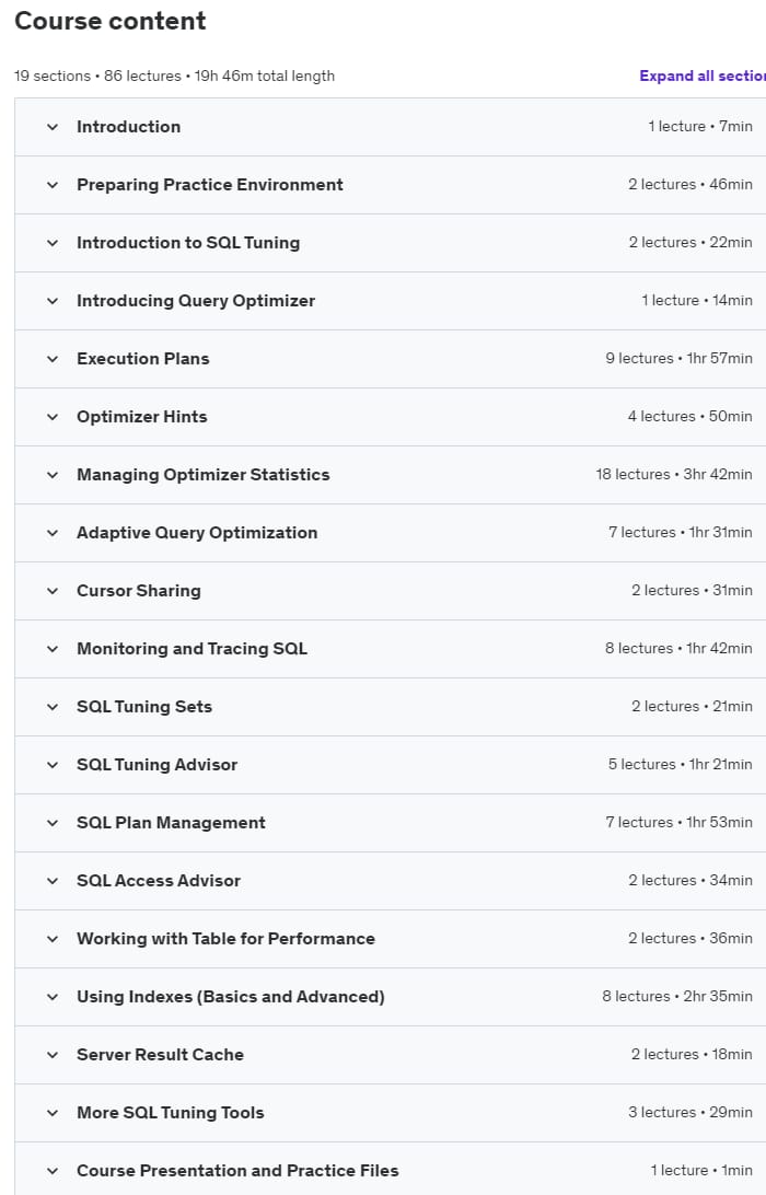 Course topics · Oracle 12c SQL Tuning – the Ultimate Guide 2022-1