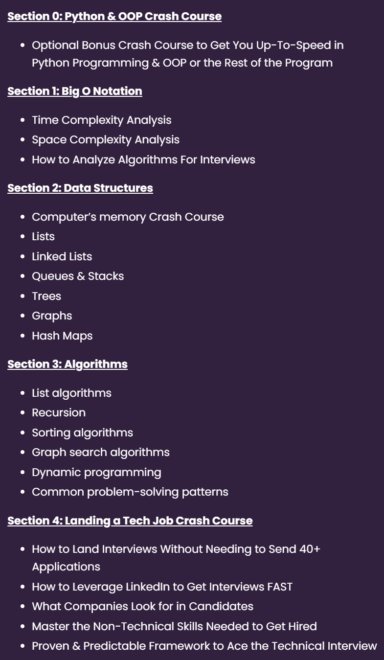 Course topics · internetmadecoder — Master Data Structures & Algorithms & Ace Any Coding Interview Without the Grind 2024-11