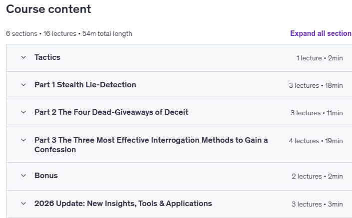 Course topics · Never be Lied to Again: Advanced Lie Detection Course 2025-12