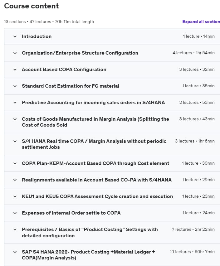 Course topics · Account based COPA in SAP S/4 HANA with “Margin Analysis” 2023-4