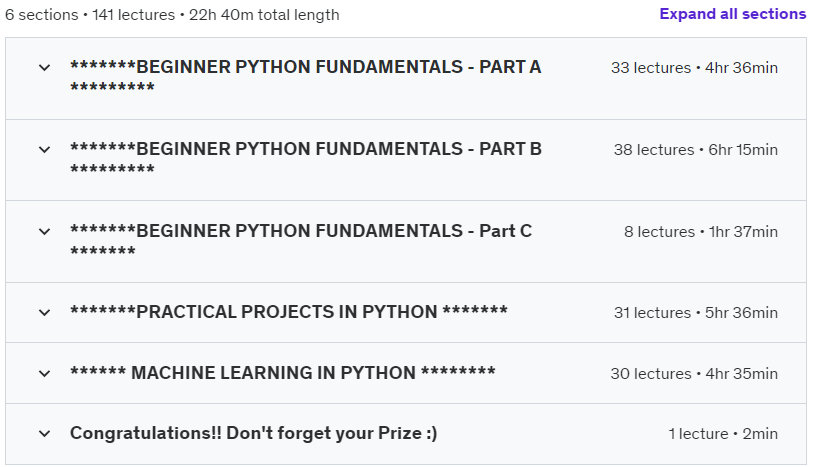 Course topics · Python 3 Programming: Beginner to Pro Masterclass 2022-9/2025-2