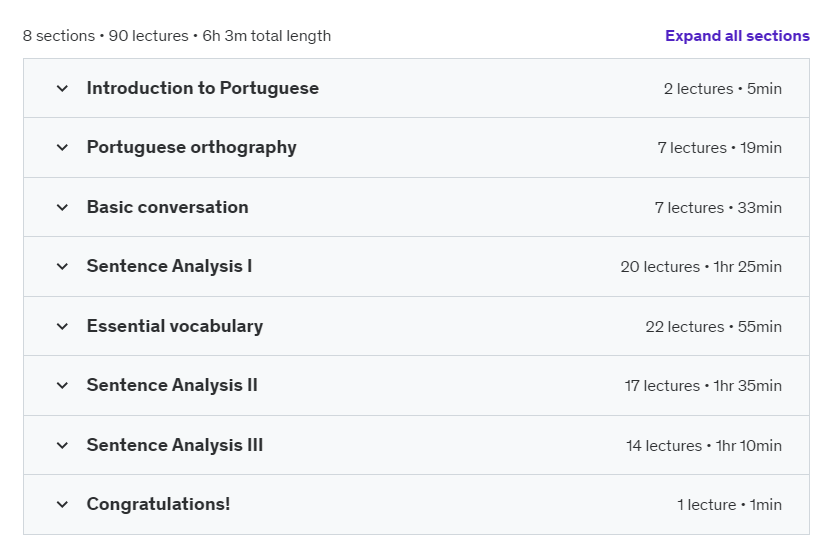Course topics · Udemy — Learn Portuguese – Beginner to Advanced 2024-11