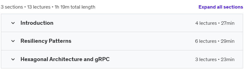 Course topics · Udemy — gRPC for Microservice Environments 2024-9
