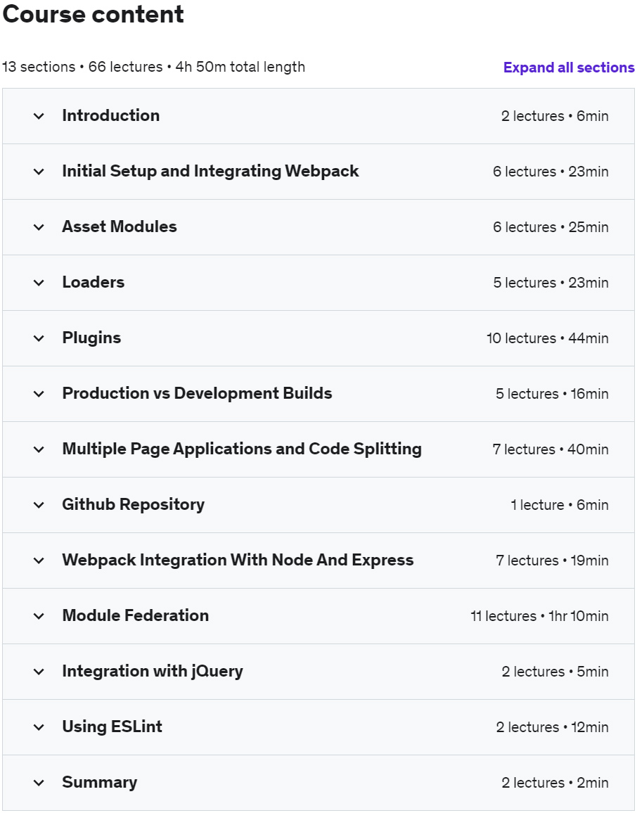 Course topics · Udemy — Webpack 5: The Complete Guide For Beginners 2022-12/2023-8
