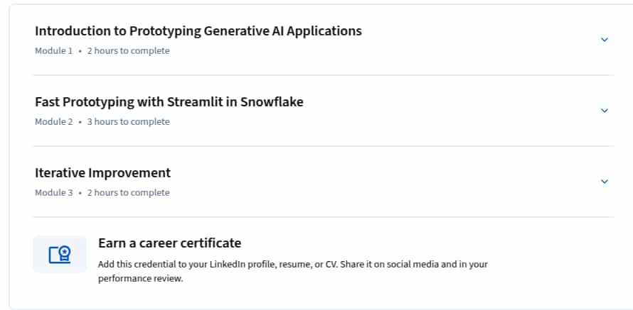 Course topics · Coursera — Fast Prototyping of GenAI Apps with Streamlit 2025-8