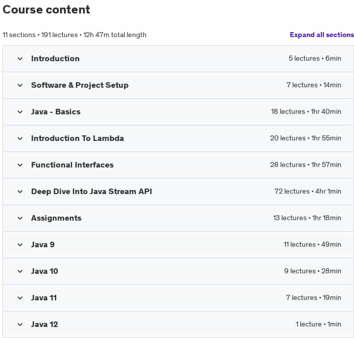 Course topics · Udemy — SDET: Java Lambda & Streams Masterclass [Selenium WebDriver] 2024-12