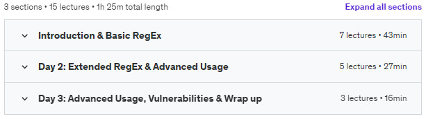 Course topics · Learn Regular Expressions (RegEx) in 3 Days 2023-9