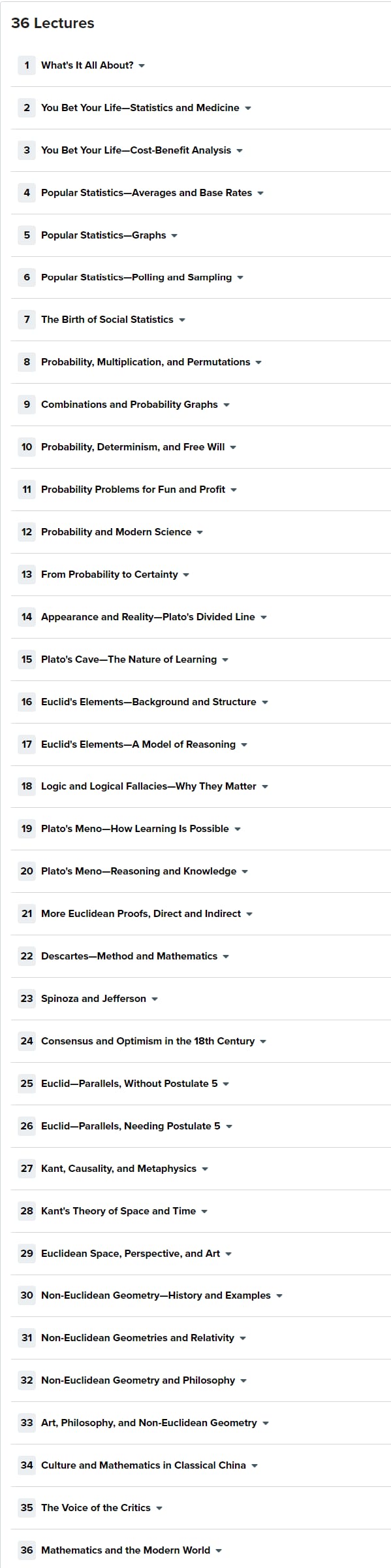 Course topics · The Great Courses — Mathematics, Philosophy, and the