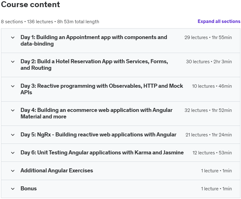 Course topics · Udemy — Complete Angular Course 2023 – Master Angular in only 6 days 2023-8