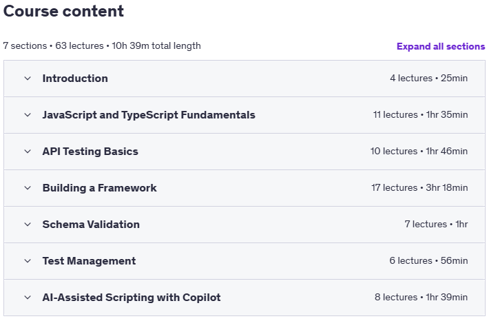 Temas del curso · El Playwright API Testar la maestría con TypeScript 2025-7