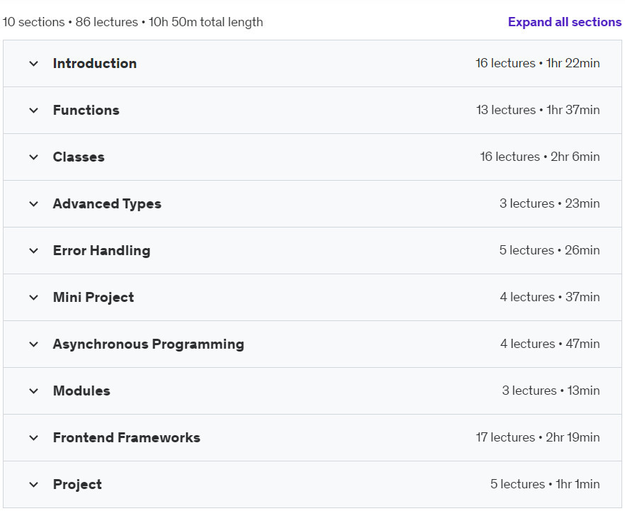 Course topics · The Complete TypeScript Course – Build 3 Projects! 2024-2