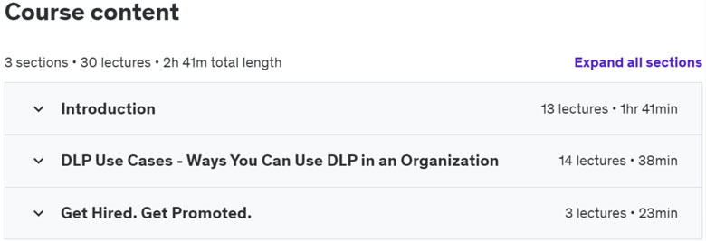 Course topics · Udemy — DLP Bootcamp – The Complete Data Loss Prevention Course 2022-2