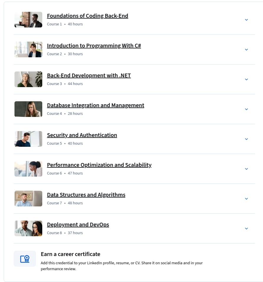 موضوعات الدورة · شهادة Microsoft Back-End Developer Professional 2026-2
