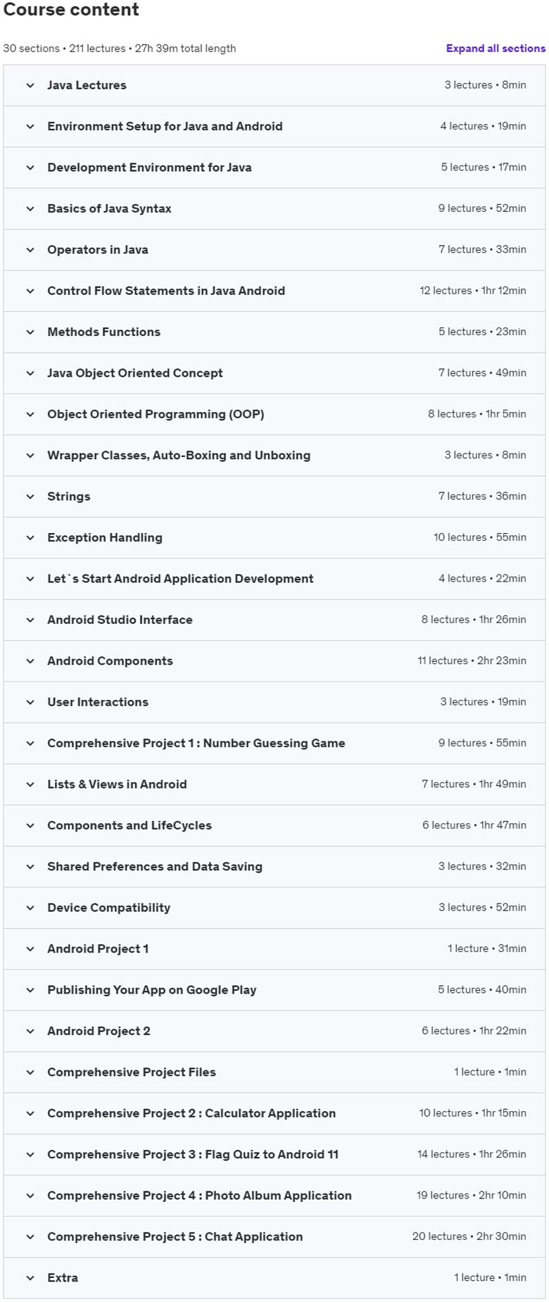 Course topics · Android App Development with 7 Real Android Apps and Java 2022-2