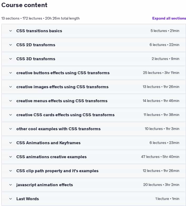 Course topics · Creative Advanced CSS & JavaScript Animations – 150 Projects 2025-6