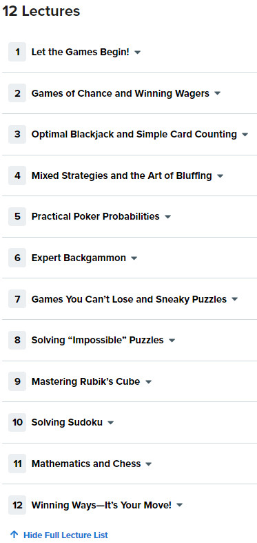 Course topics · The Mathematics of Games and Puzzles: From Cards to Sudoku 2019-11