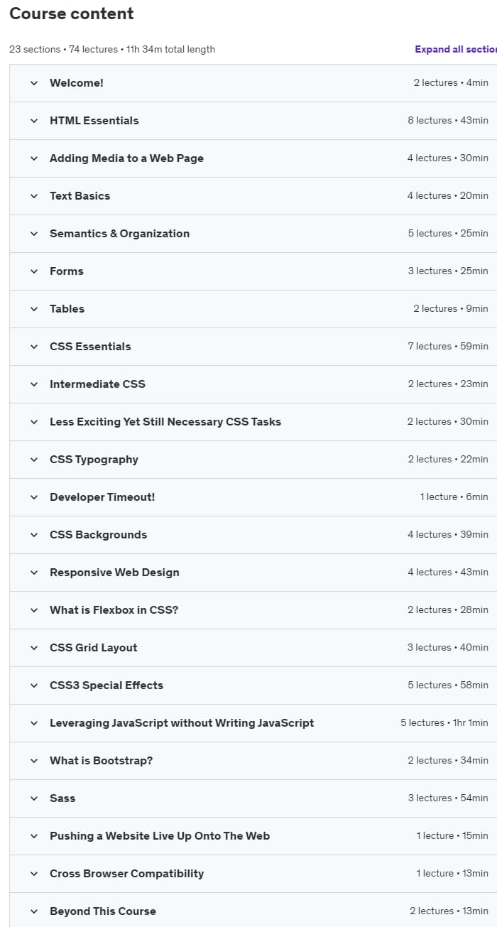 Course topics · Web Design for Beginners: Real World Coding in HTML & CSS 2023-8