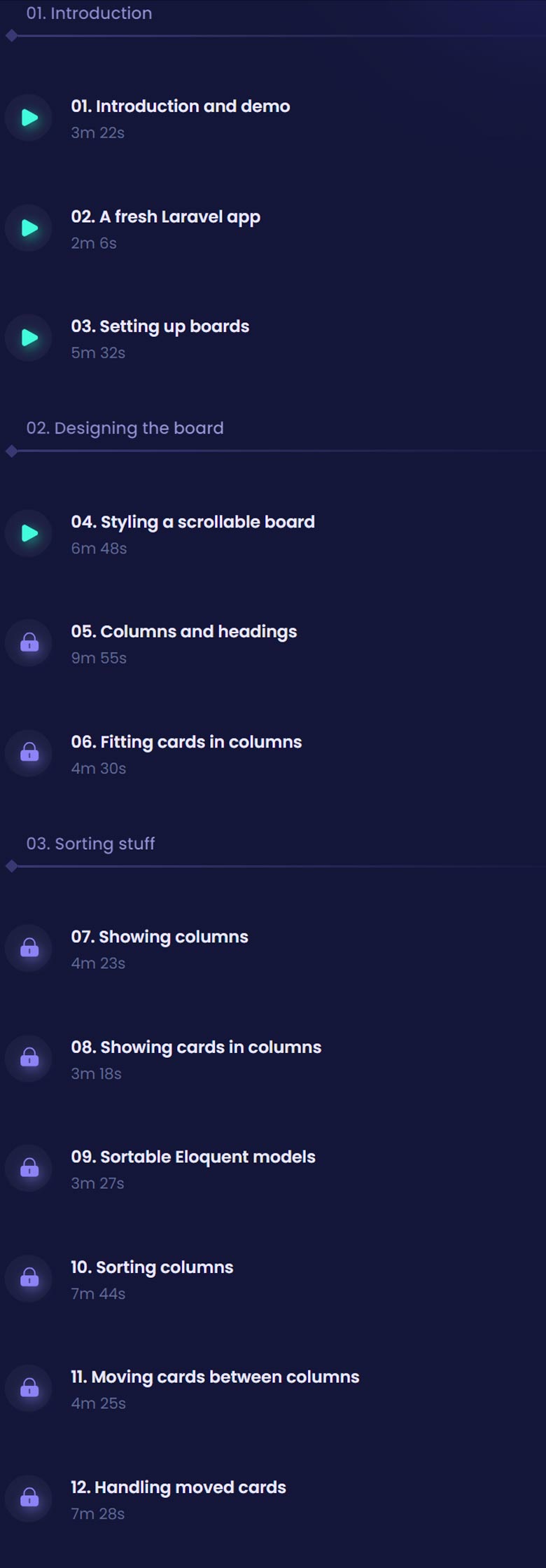 Course topics · CodeCourse — Build a Trello Clone With Livewire 2024-5