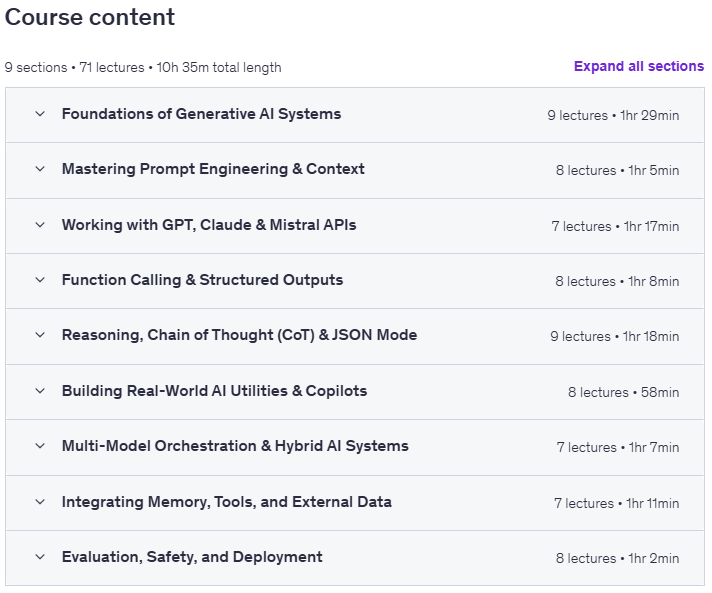 Course topics · Generative AI Engineering with OpenAI, Anthropic 2025-11