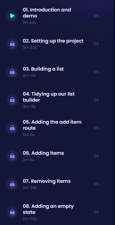 Course topics · CodeCourse — Build a shopping list with Flutter 2021-11