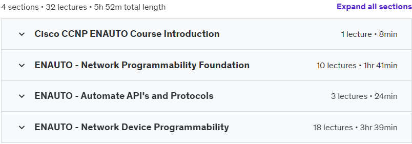 Course topics · Udemy — Cisco CCNP ENAUTO 300-435 1/2 2024-5