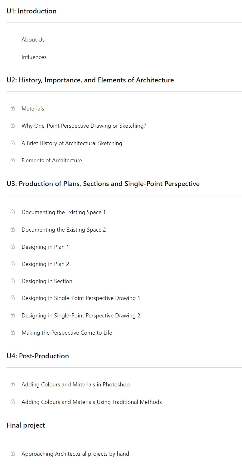 Course topics · Architectural Drawing: The Single-Point Perspective 2024-1