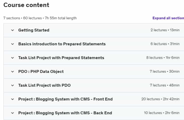 Course topics · Udemy — Build Real World Website with PHP, PDO & MySQL 2019-10