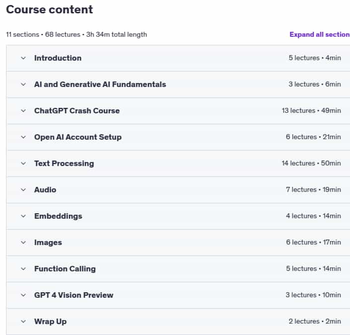 Course topics · Generative AI using OpenAI API for Beginners 2025-8
