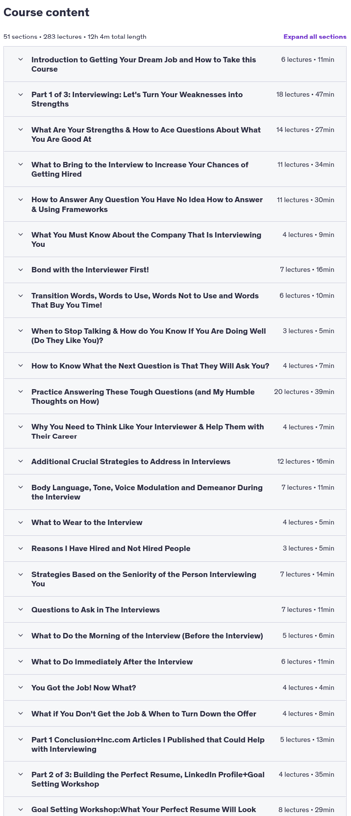 Course topics · Udemy — The Complete Resume, LinkedIn & Get Your Dream Job Course! 2025-5