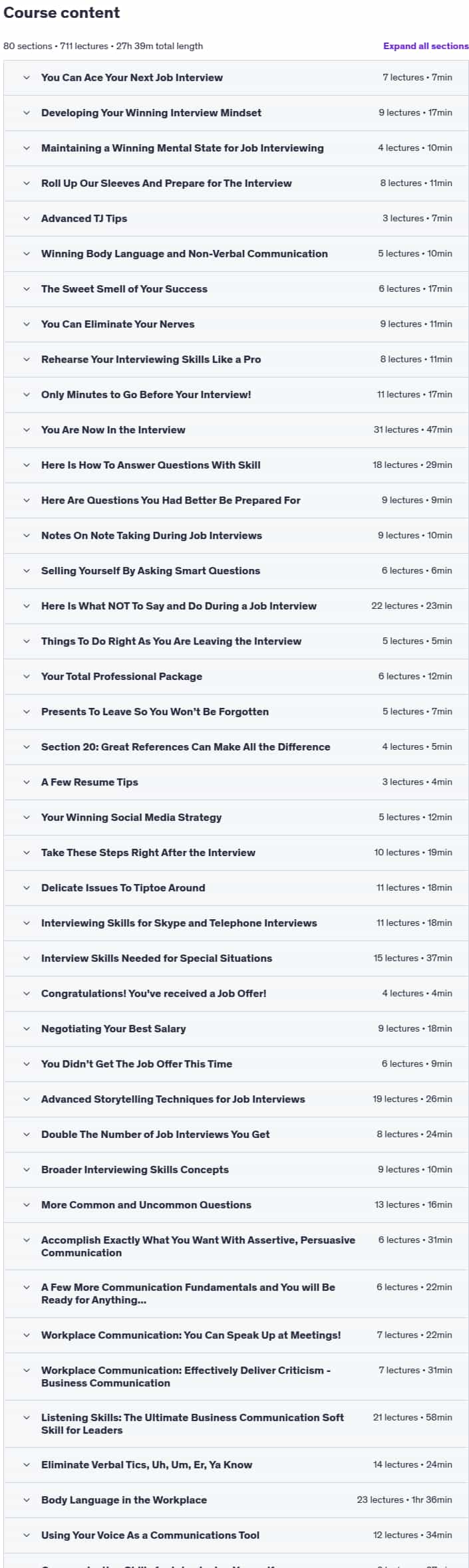 Course topics · Udemy — The Complete Job Interviewing Skills Masterclass Course 2025-3