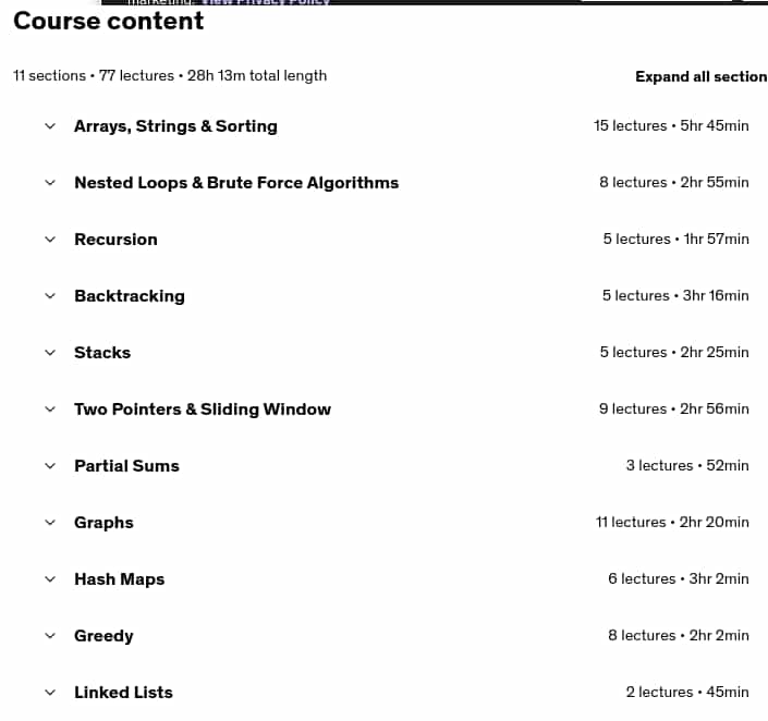 Course topics · Competititve Programming & Coding Interviews – Python 2023-9
