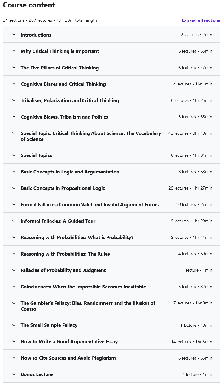 Course topics · Critical Thinker Academy: Learn to Think Like a Philosopher 2020-7