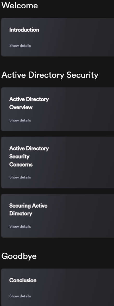 Course topics · INE — Active Directory Security Configuration & Management 2023-10