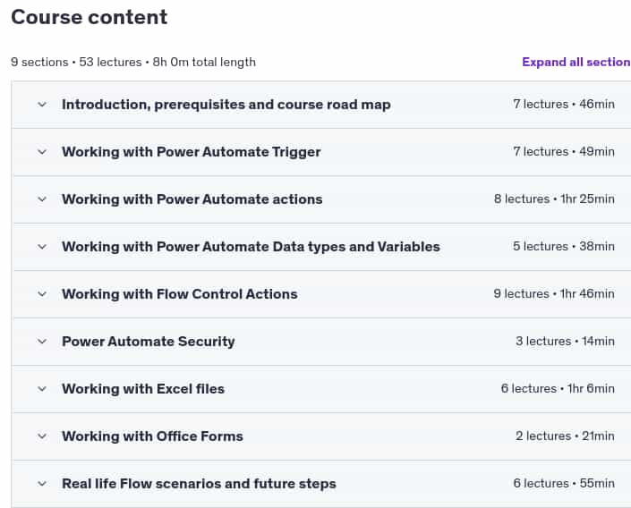 Course topics · Udemy — Microsoft Power Automate (Flow) Crash Course 2024-10