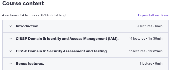 Course topics · Udemy — CISSP Certification: CISSP Domain 5 & 6 Boot Camp 2025 Exam 2025-1