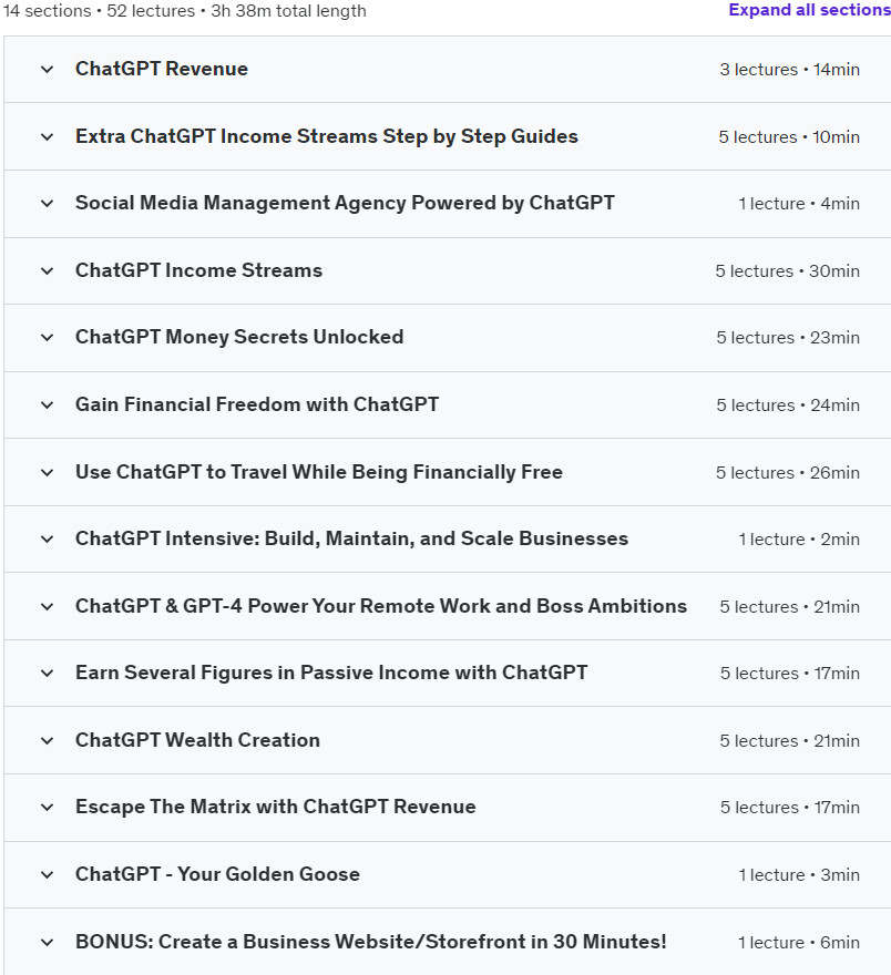 Course topics · ChatGPT Mastermind: Unlock Your 4-Hour Work Week With AI 2023-7