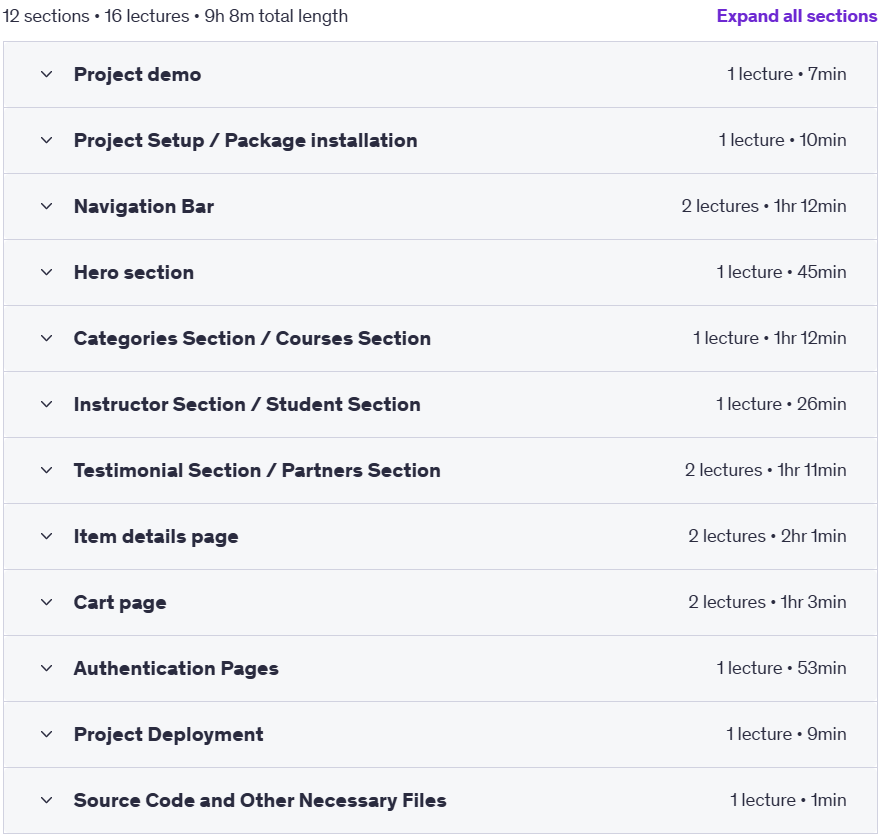 Course topics · Udemy — Build a Learning Management System with React and Tailwind 2025-4