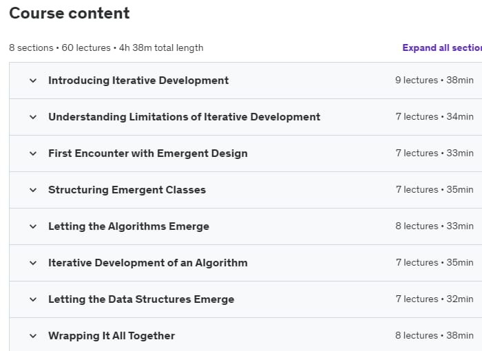 Course topics · Udemy — Mastering Iterative Object-oriented Development in C# 2018-5