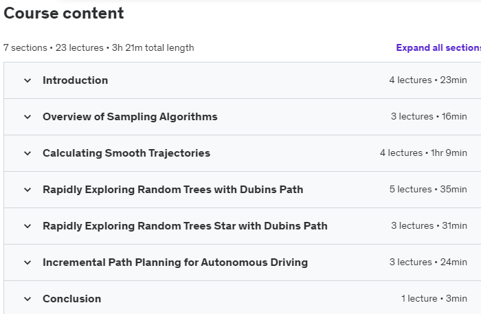 Course topics · Udemy — Autonomous Robots: Nonholonomic Motion Planning Algorithms 2023-4