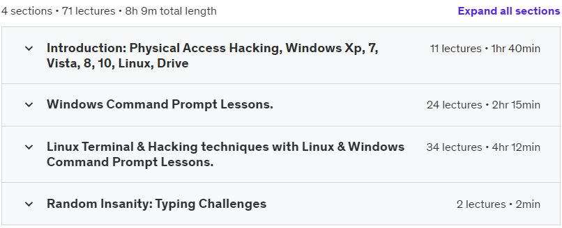 Course topics · Physical Access Hacking Windows Xp, 7, 8, 10, Linux & Typing 2023-12